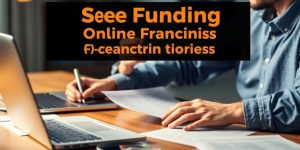 Person reviewing documents for online franchise funding.